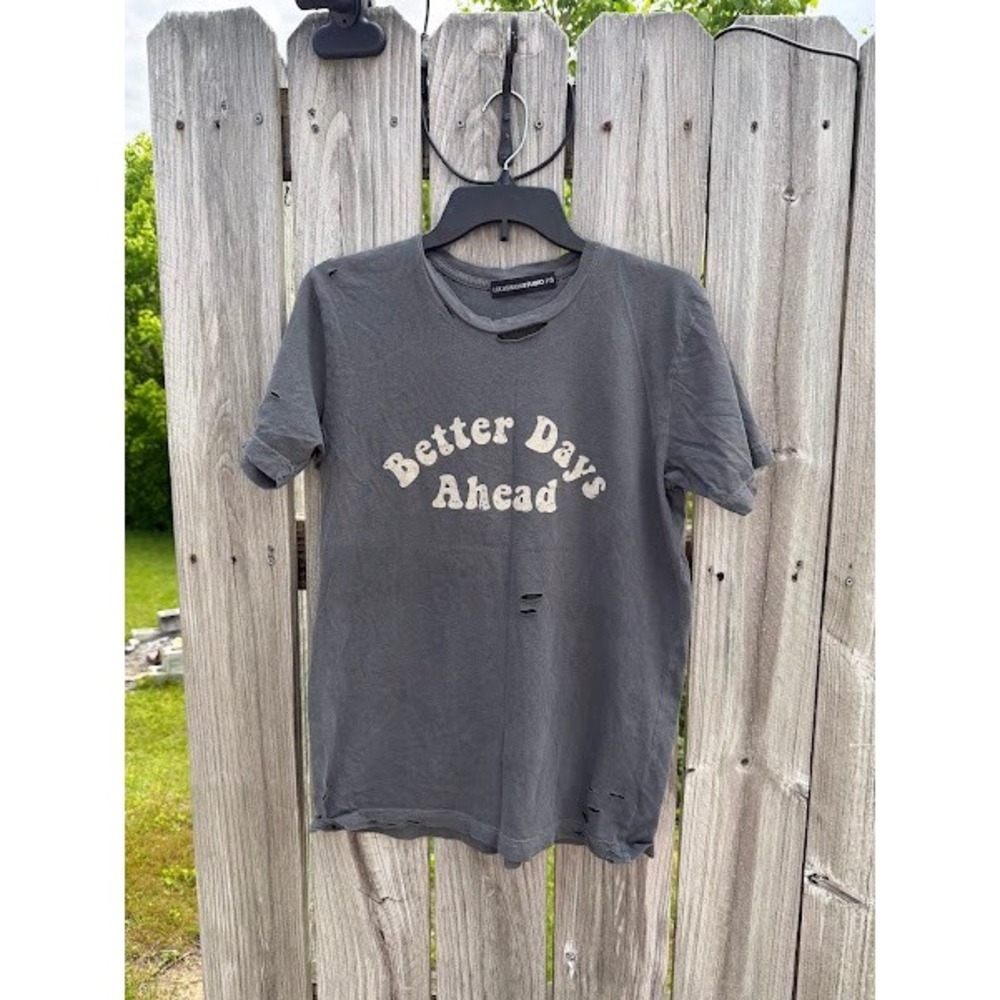 LULUSIMONSTUDIO‎ Better Days Ahead Distressed Graphic Tee Charcoal Grey Small